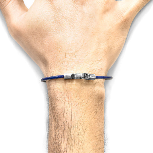 Azure Blue Talbot Silver and Round Leather Bracelet