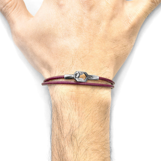 Bordeaux Red Tenby Silver and Round Leather Bracelet
