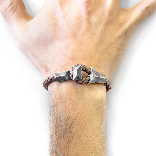 Taupe Grey Alderney Silver and Braided Leather Bracelet
