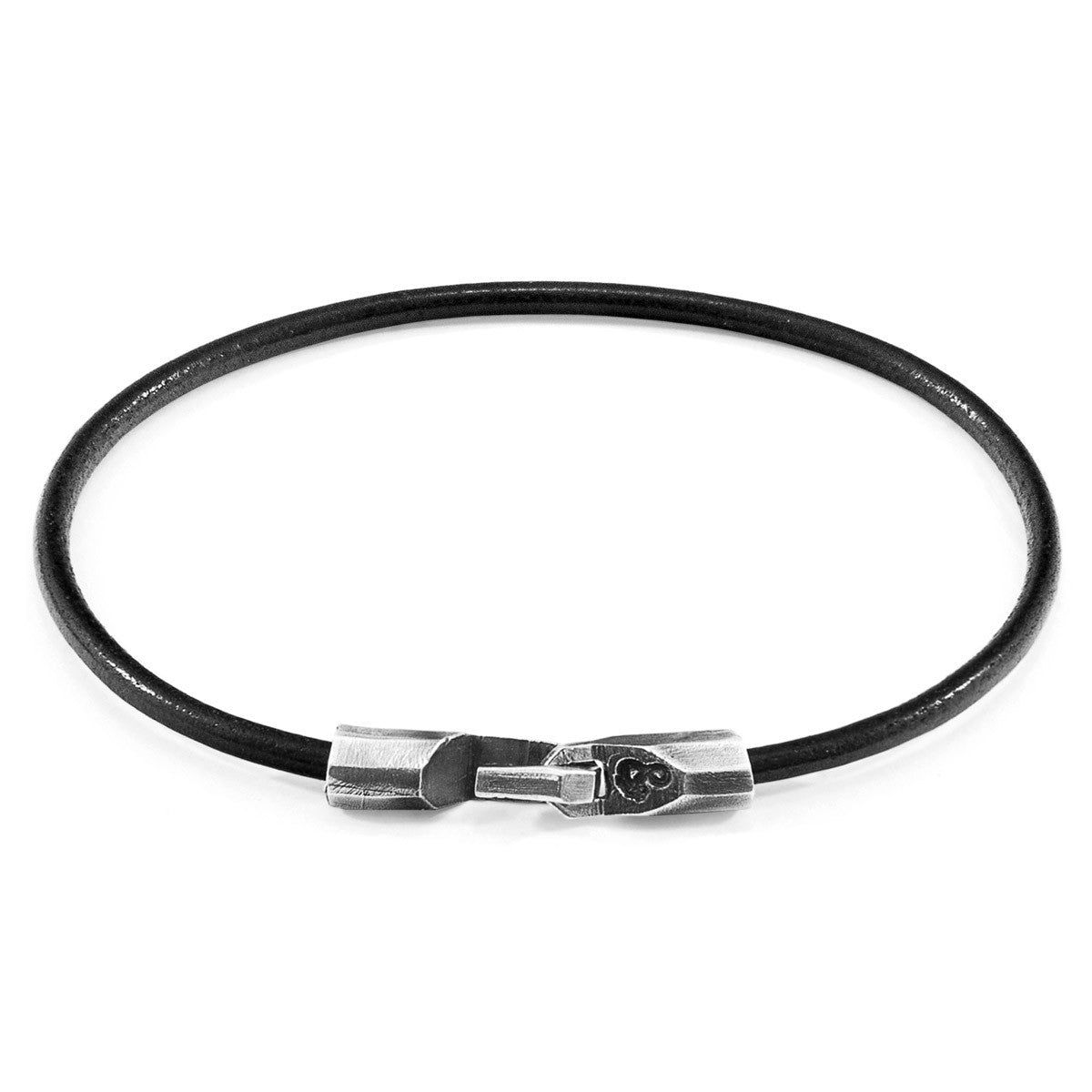 Raven Black Talbot Silver and Round Leather Bracelet