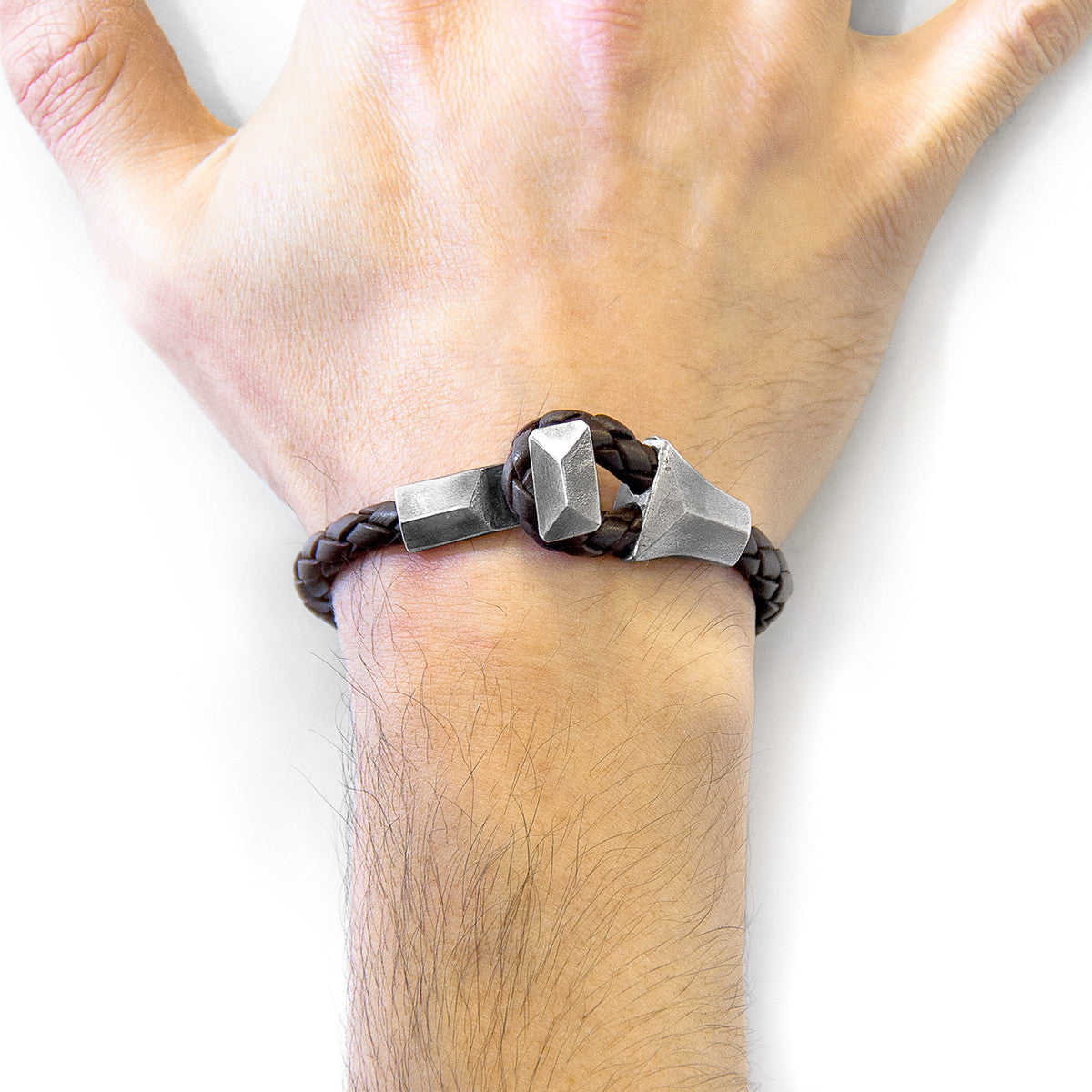 Cacao Brown Alderney Silver and Braided Leather Bracelet