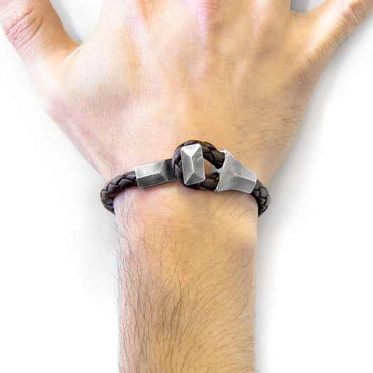 Cacao Brown Alderney Silver and Braided Leather Bracelet