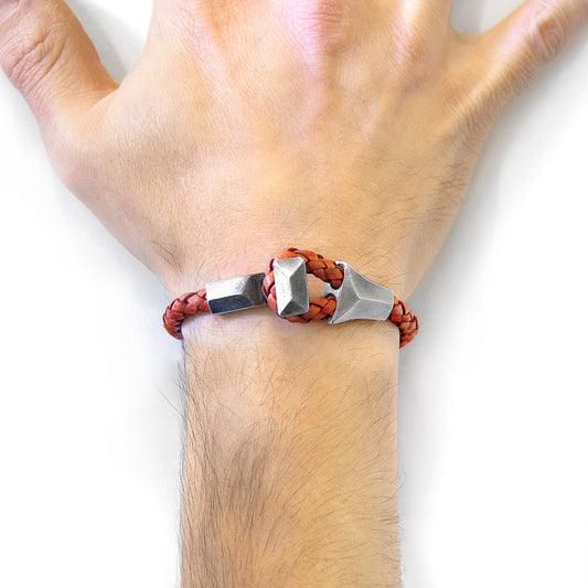 Amber Red Alderney Silver and Braided Leather Bracelet
