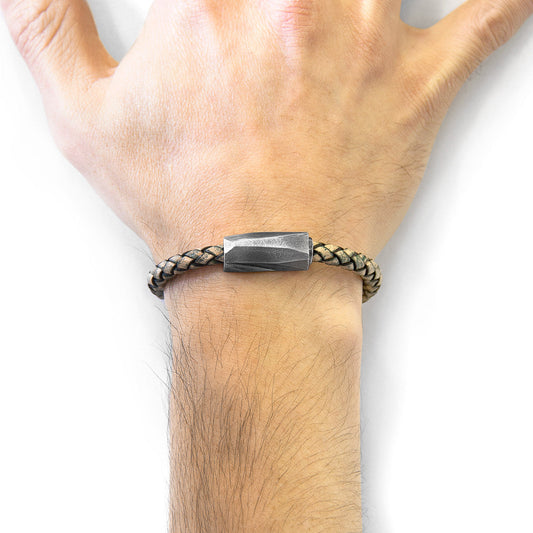 Petrol Green Hayling Silver and Braided Leather Bracelet